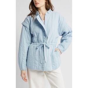 Treasure & Bond Quilted Jacket Womens XL Blue Chambray 100% Cotton Soft Preppy